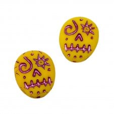 16x13mm Czech Glass  Voodoo Face Beads - Yellow/Pink - 2pcs