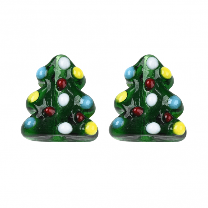 17mm Christmas Tree Glass Lampwork Beads - Green - 2pcs