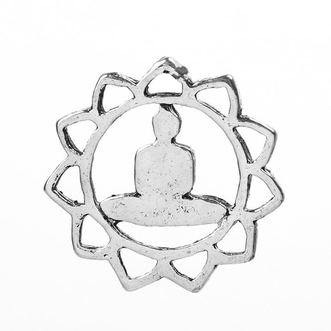 17mm Yoga Healing Pendant - Antique Silver Plated - 5pcs