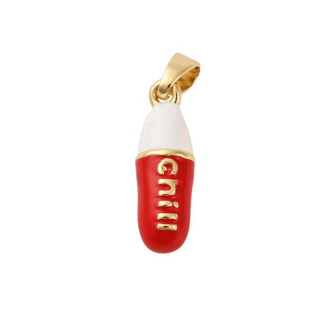 17x6mm Enamel Chill Pill Pendant - 18K Gold Plated/Red - 1pc