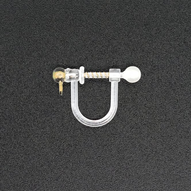 18x12mm Plastic Clip-on Earring with Spring Loaded Pearl - 316 Stainless Steel/Golden - 2pcs