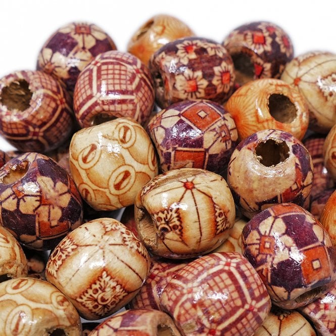18x17mm Printed Wooden Barrel Mix - 10 beads