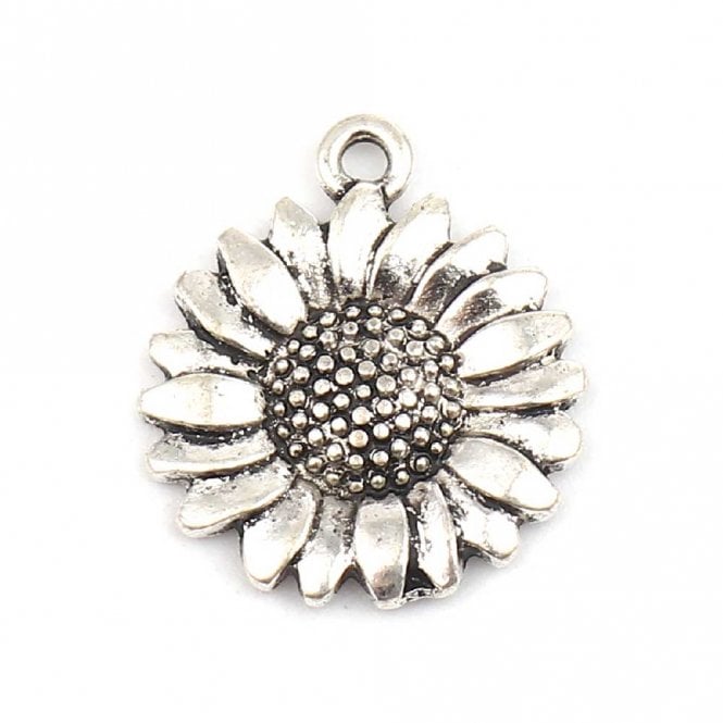 19x17mm Sunflower Pendant - Silver Plated - 2pcs