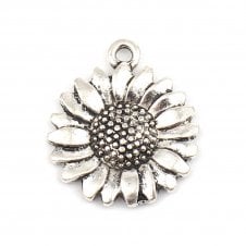 19x17mm Sunflower Pendant - Silver Plated - 2pcs
