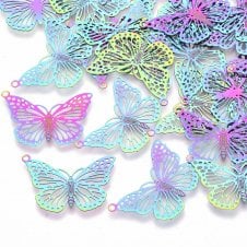 201 Stainless Steel Filigree Butterfly Pendant 18x26mm - Rainbow - 1pc