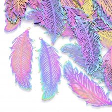 201 Stainless Steel Filigree Feather Pendant 47x19mm - Rainbow - 1pc