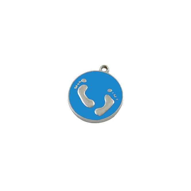 20mm Enamel Blue Footprint Pendant  - Silver Plated - 2pcs