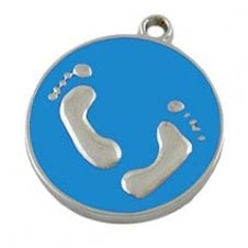 20mm Enamel Blue Footprint Pendant  - Silver Plated - 2pcs