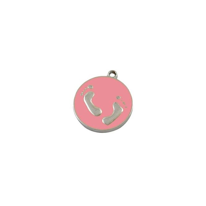20mm Enamel Pink Footprint Pendant  - Silver Plated - 2pcs