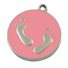 20mm Enamel Pink Footprint Pendant  - Silver Plated - 2pcs