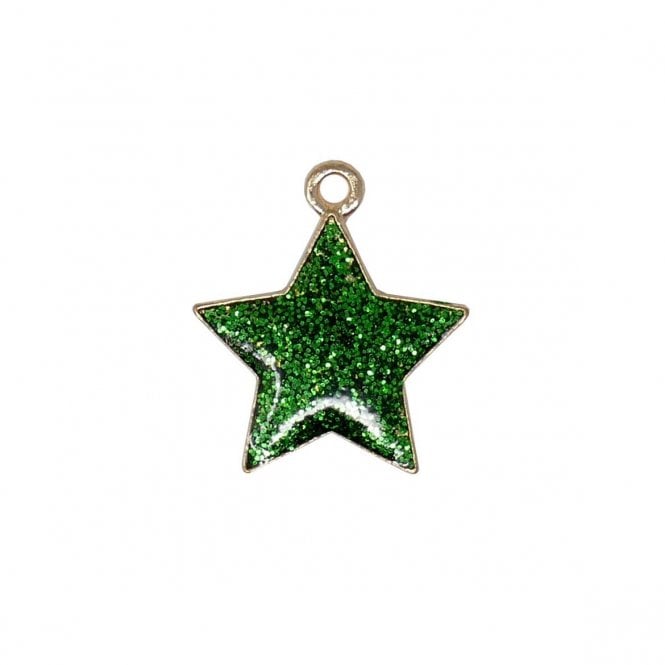 20mm Green Glitter Enamel Star Pendant - Gold Plated - 2pcs