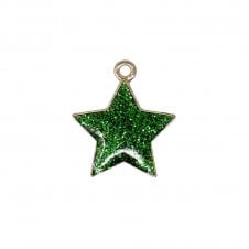 20mm Green Glitter Enamel Star Pendant - Gold Plated - 2pcs