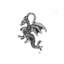 20mm Mini Dragon Pendant - Antique Silver Plated - 5pcs