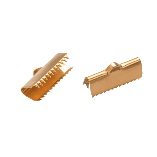 20mm Ribbon Clamps Cord End Crimps - 304 Stainless Steel (ION Gold Plated) - 2pcs