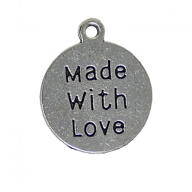 20mm Round Pendant "Made With Love" - Antique Silver Plated - 2pcs
