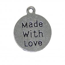 20mm Round Pendant "Made With Love" - Antique Silver Plated - 2pcs