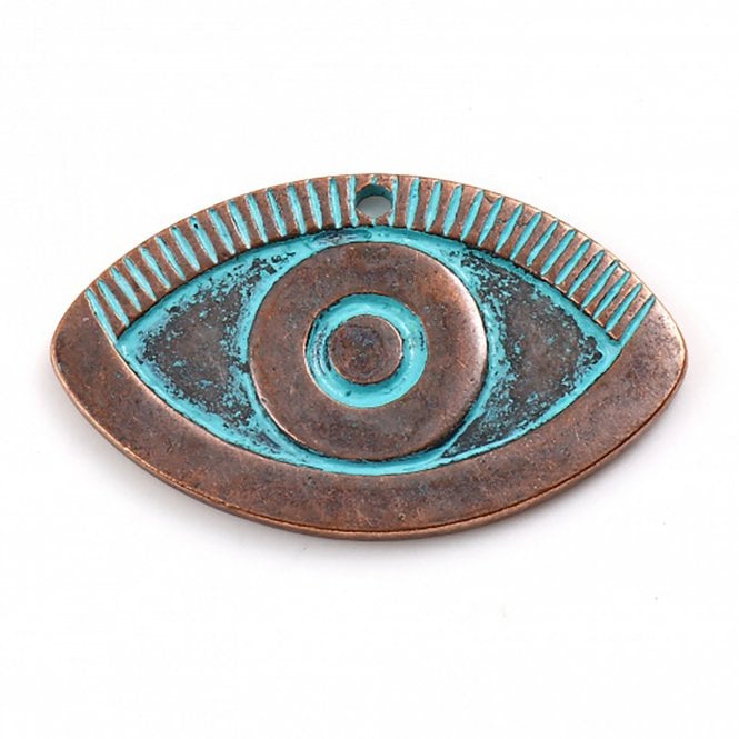 20x34mm Patina Evil Eye Pendant - Antique Copper - 1pc