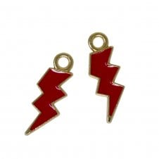 21x8mm Red Enamel Lightning Charm - Gold Plated - 2pc