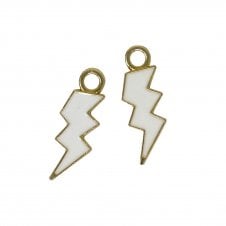 21x8mm White Enamel Lightning Charm - Gold Plated - 2pc