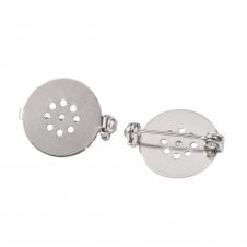 22mm Brooch Bar Findings Round Perforated Pad - Silver Colour - 2pcs