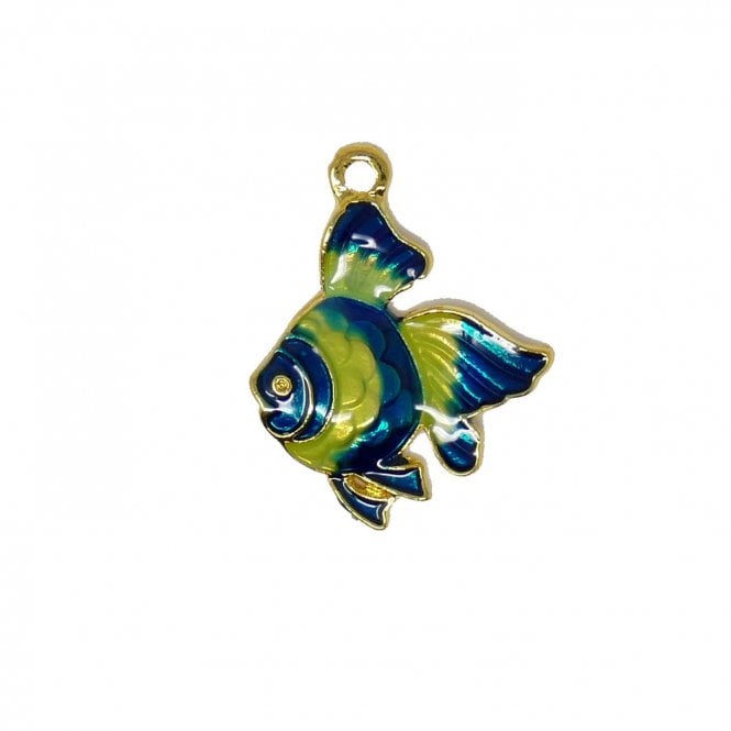23x18mm Enamel Blue/Yellow Fish Pendant - Gold Plated - 1pc