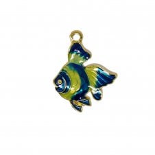 23x18mm Enamel Blue/Yellow Fish Pendant - Gold Plated - 1pc