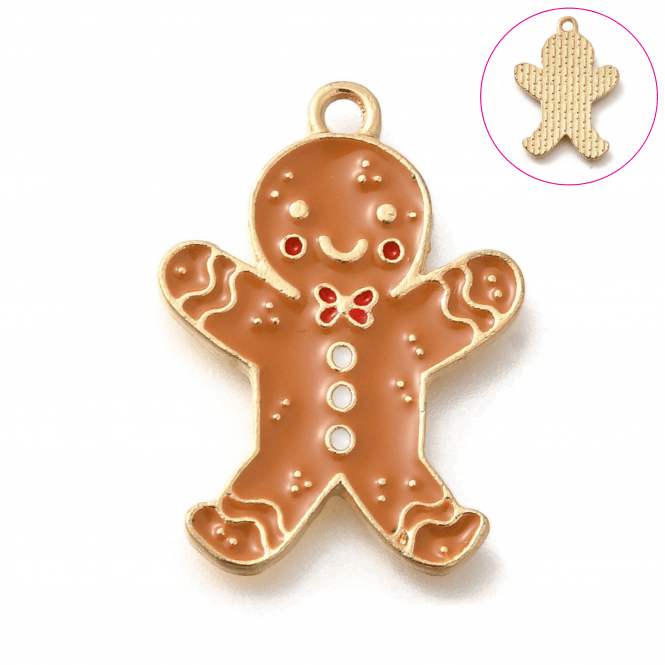 24mm Enamel Gingerbread Pendant - Gold Plated - 2pcs
