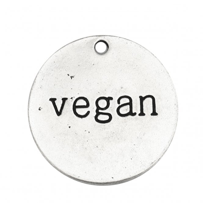 24mm 'Vegan' Round Pendant - Antique Silver Plated - 1pc