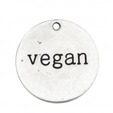 24mm 'Vegan' Round Pendant - Antique Silver Plated - 1pc
