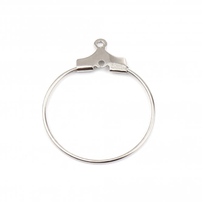 25mm Circle Hoop Earring Component - Silver Tone Plated - 4pcs