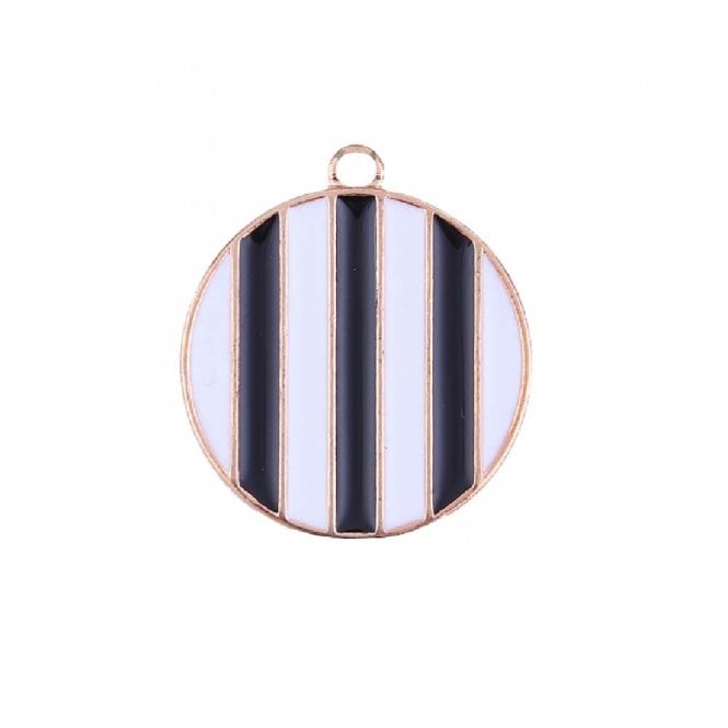 25mm Geometric Black & Pink Stripe Pendant - Gold Plated - 1pc