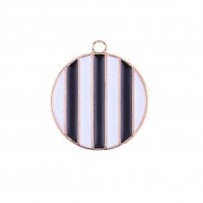 25mm Geometric Black & Pink Stripe Pendant - Gold Plated - 1pc