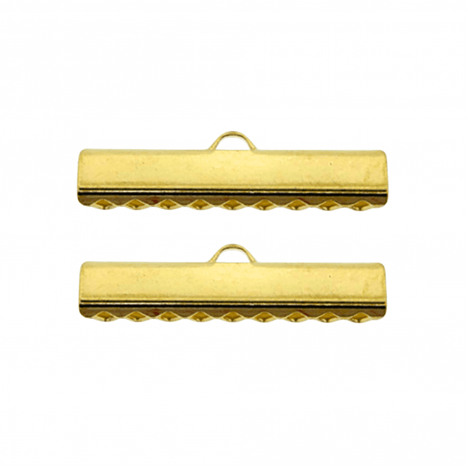 25mm Ribbon Clamps Cord End Crimps - Gold Plated - 2pcs