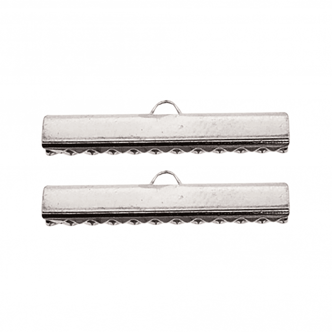 25mm Ribbon Clamps Cord End Crimps - Silver Plated - 2pcs