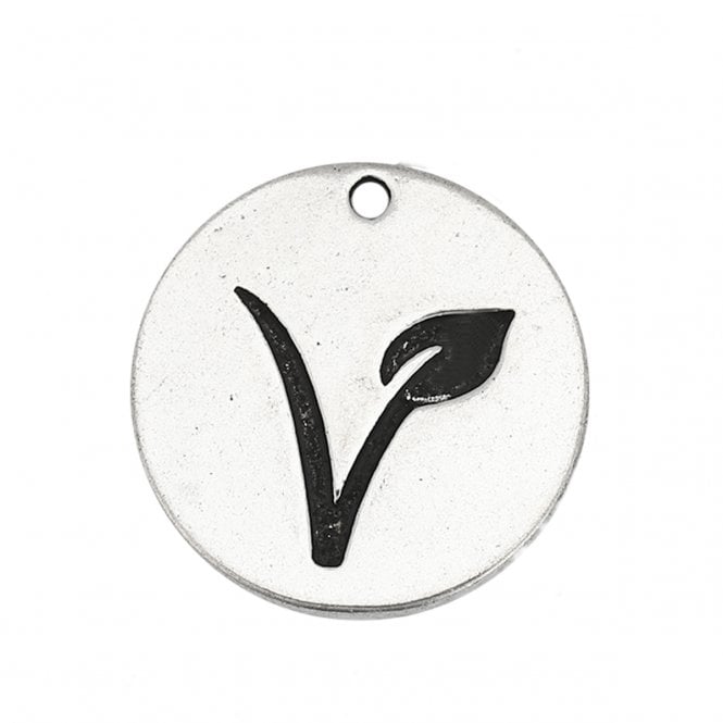 25mm Vegetarian Symbol Round Pendant - Antique Silver Plated - 1pc