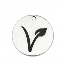25mm Vegetarian Symbol Round Pendant - Antique Silver Plated - 1pc