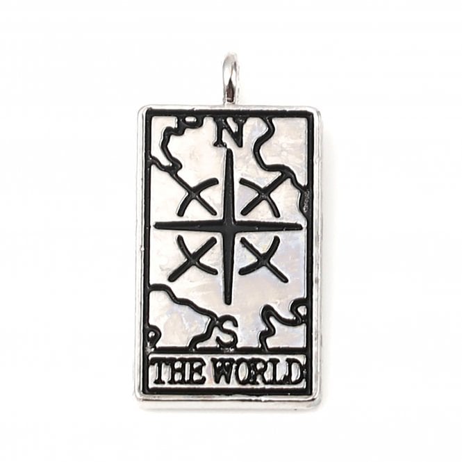26x13mm Silver Tone - Tarot Pendant - The World - 1pc