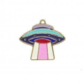 26x30mm Enamel UFO Pendant - Gold Plated - 2pcs