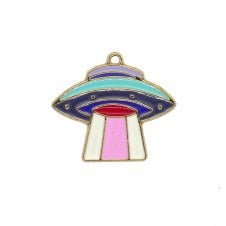 26x30mm Enamel UFO Pendant - Gold Plated - 2pcs