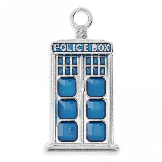 27x14mm Blue Enamel Police Box Pendant - Silver Plated - 1pc