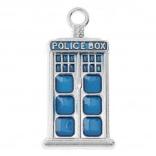 27x14mm Blue Enamel Police Box Pendant - Silver Plated - 1pc