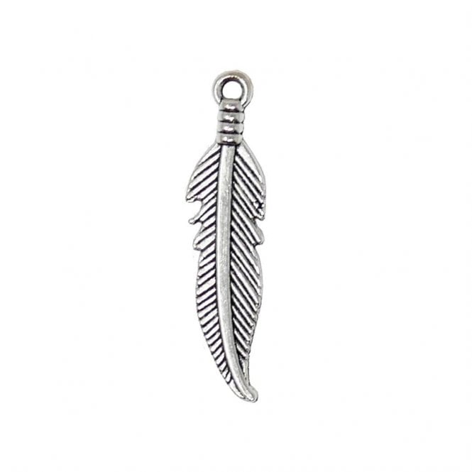 27x7mm Feather Charm - Silver Plated - 5pcs