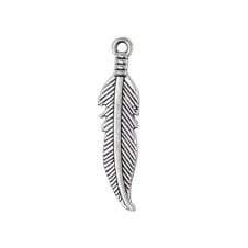 27x7mm Feather Charm - Silver Plated - 5pcs