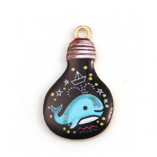 28x17mm Enamel Blue Whale in Bulb Pendant - Gold Plated - 1pc