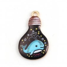 28x17mm Enamel Blue Whale in Bulb Pendant - Gold Plated - 1pc