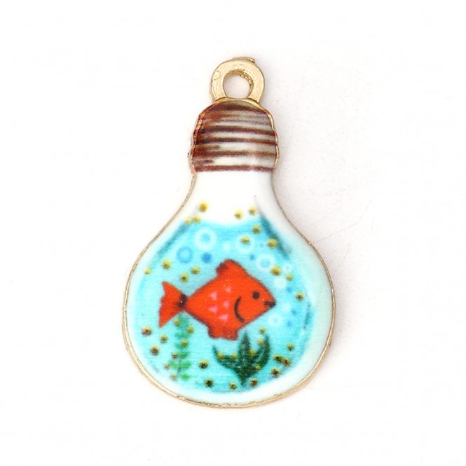 28x17mm Enamel Gold Fish in Bulb Pendant - Gold Plated - 1pc