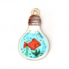28x17mm Enamel Gold Fish in Bulb Pendant - Gold Plated - 1pc