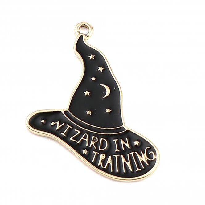 28x24mm Enamel Pendant - Wizards Hat - Gold Plated - 1pc