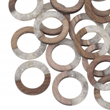 28x3mm Resin & Walnut Ring Pendant - Walnut/Clear Glitter - 2pc