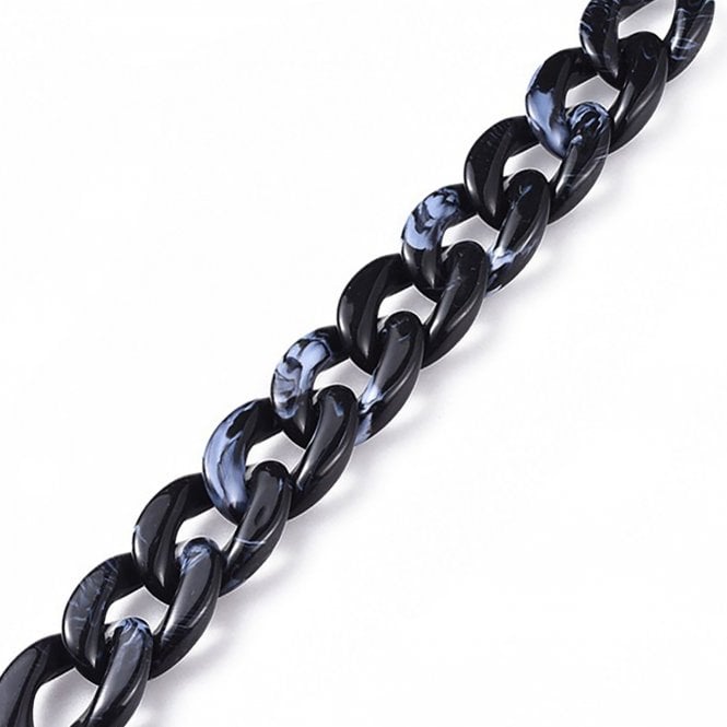 29x21mm Acrylic Chunky Oval Chain - Black - 1m
